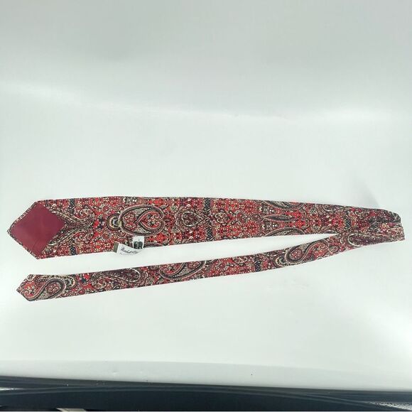 Vintage Marshall Field and Company Men’s Red Blue Paisley Print Dressy Neck Tie - Picture 5 of 8